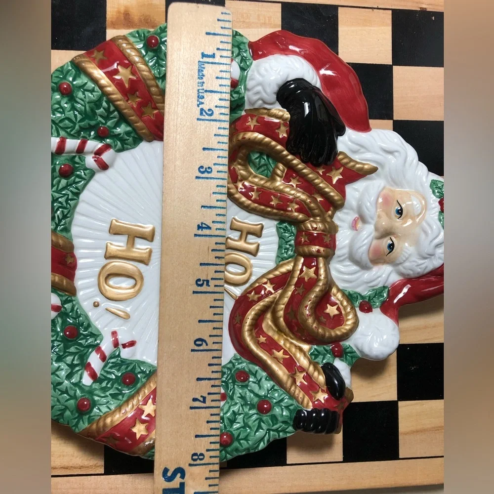 Fitz and Floyd Essentials Santa with Wreath Canape Plate Ceramic Ho! Ho! Ho!